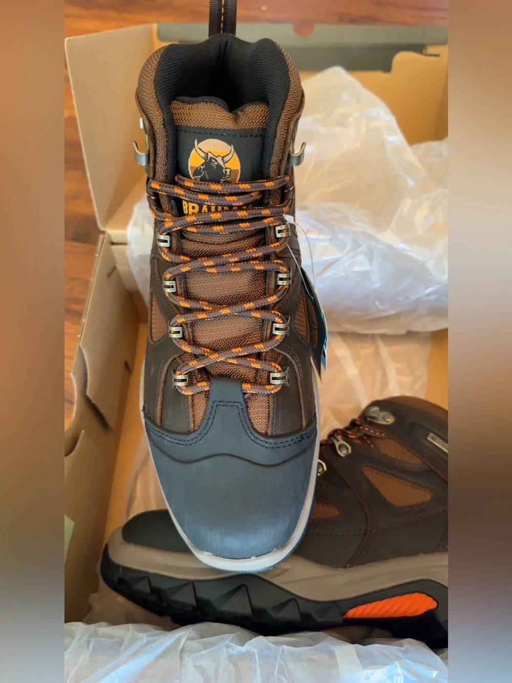 Brahma Brown and Black Waterproof Hiking Boot with Orange Accents
